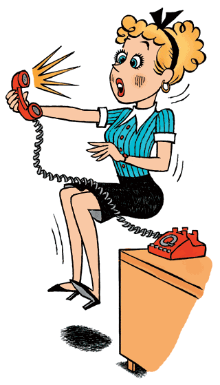 help page image of humorous funny cartoon woman answering phone